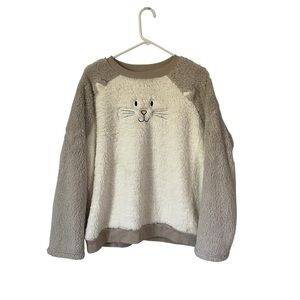 Cozy Cat Face Sweater - Cream and Tan